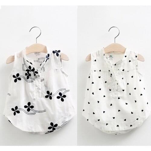 2021 Hot Summer ChildrenS Clothing White Flower Sweet Baby Kids Girl Sleeveless Mandarin Collar Computer Printing Blouse Shirt