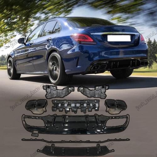 Rear Bumper Lip Diffuser Muffler Exhaust Tip Fit for Benz W205 Sport C43 C63 AMG