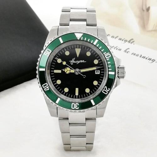 Mens automatic mechanical watch 40mm red aluminum ring watch sapphire glass mens waterproof steel case watch