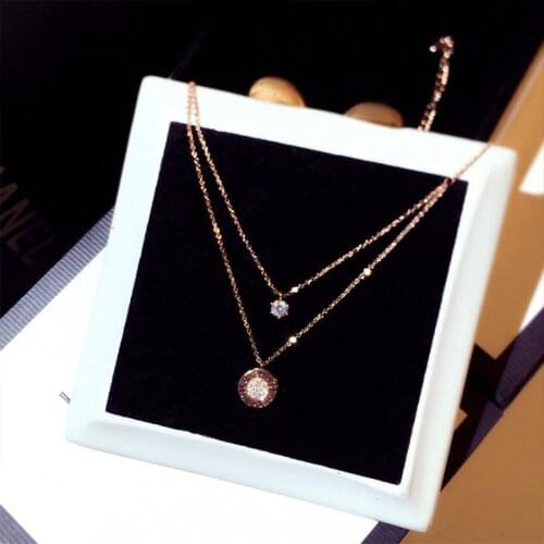 925 Sterling Silver Double Layer Necklace Shining Bling Round Zircon Women Clavicle Chain Elegant Charm Wedding Pendant Jewelry