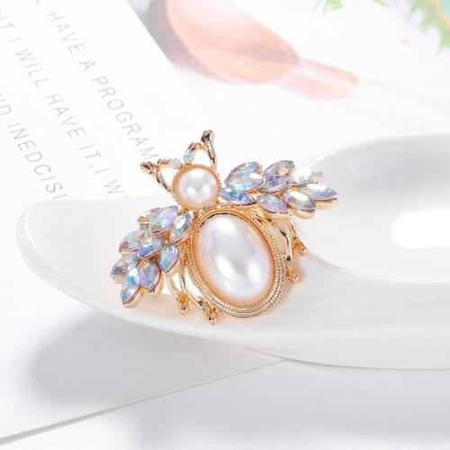 Elegant Brooches Pin Faux Pearls Decor Clothes Accessories Alloy Bee Animal Rhinestone Brooch Badge Lapel Pins