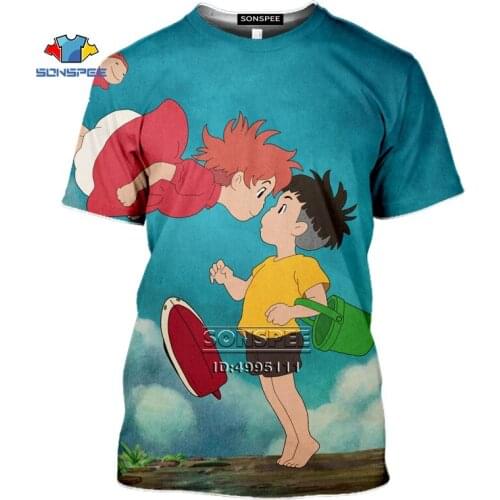 SONSPEE Anime Ponyo On The Cliff Mens T-shirt Women Cartoon Summer Casual Harajuku TShirt 3D Print Hip Hop Fitness Cloth