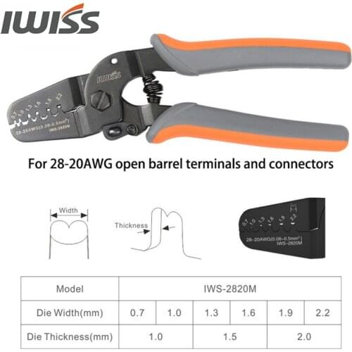 IWS-2820 Crimper Plier IWISS Mini Micro Open Barrel Crimping Tools for AWG28-20 JAM Molex Tyco JST2.54 Terminals and Connectors