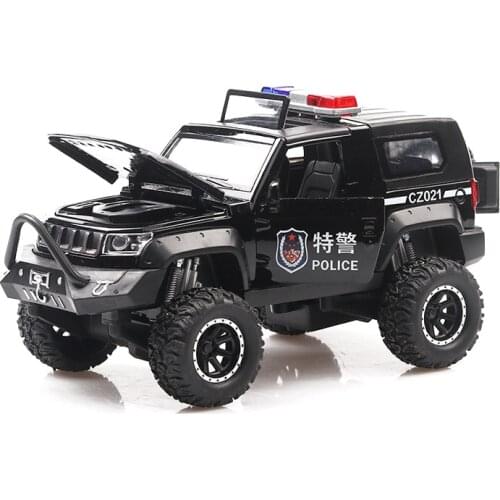 Cool 1:32 bj40 off-road alloy model,childrens sound and light pull back 5 open door special police toy car model,free shipping