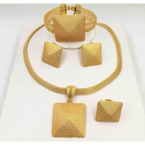 Four-Piece 24K Gold Alloy Jewelry Set Necklace Bracelet Ring Earring Four-piece Set