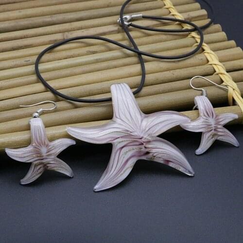 Summer Star Starfish Lampwork Glass Jewelry Set Murano Glass Necklace Earrings Jewelry set 6 sets/lot lampwork necklace &earring