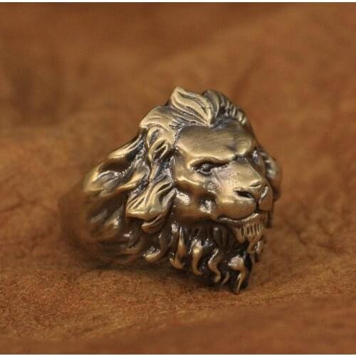 LINSION High Details Brass King of Lion Ring Mens Biker Rock Punk Jewellery BR109 US Size 7~15