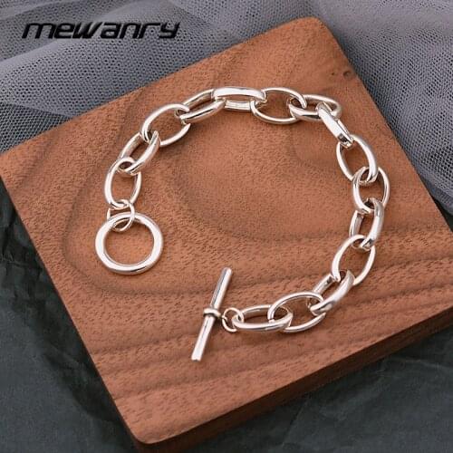 Mewanry 925 Sterling Silver TO Buckle Couples Bracelet Hiphop Fashion Vintage Simple Design Holiday Party Jewelry Gift for Women