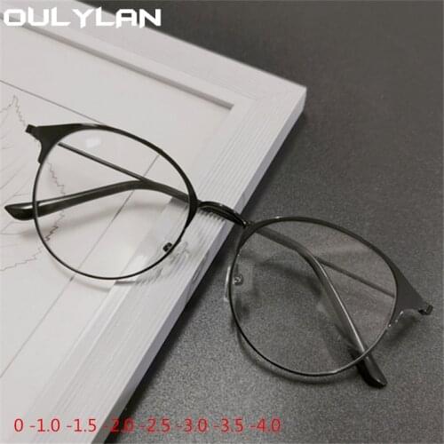Oulylan Vintage Finished Myopia Glasses Men Metal Business Short-sighted Glasses Women Prescription Eyewear for Sight Minus 1.5