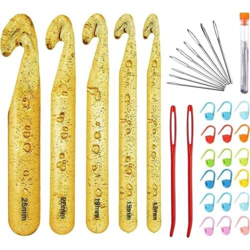 Imzay Huge Crochet Hook Set Needle for Crochet Large Eye Blunt Needle Crochet Hook Stitch Markers Tapestry Needle Hooks Knitting