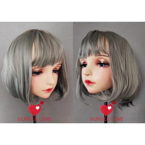 NEW-171) Female Resin Silica Dance Party Masks Halloween BJD Girl Doll Crossdresser Japan Kigurumi Anime Cosplay Mask with Wig