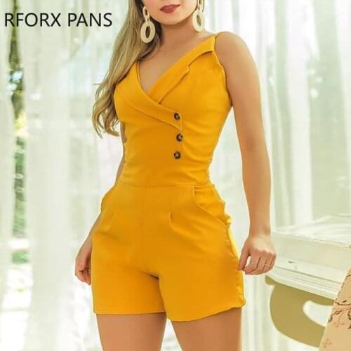 Solid Spaghetti Strap Buttoned Romper