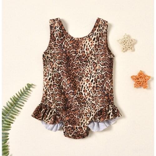 0-5T Kids Children Summer Leopard Print Swimsuit Baby Girls Sleeveless O-Neck High Waist Cute Swimsuit Beachwear