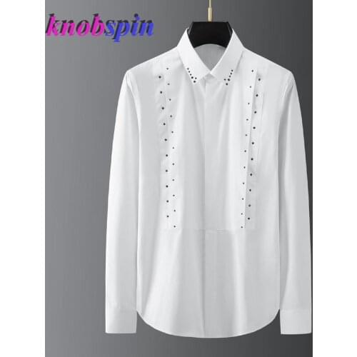 Stitching Collar Star Diamond Men Shirt Long Sleeve Slim Chemise homme High-end Pure Cotton Business Male Dress Shirts