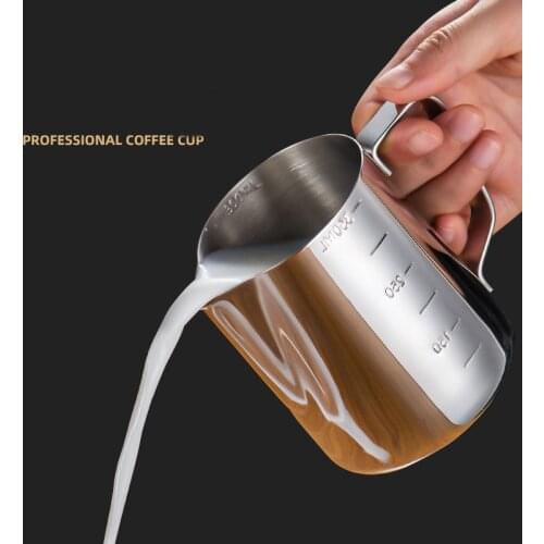 Professional wire drawing cup 304 stainless steel with scale pointed mouth wire drawing coffee appliance (flower needle)