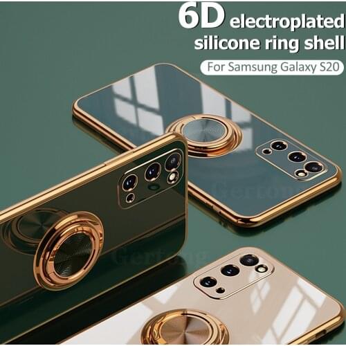 Luxury Plating Silicone Case For Samsung Galaxy S21 Ultra S20 Plus 5G S20 FE Soft Ring Holder Stand Cover For Samsung S21 S20 FE