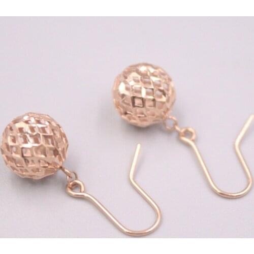 Pure 18K Rose Gold Earrings Bless Women Lucky Gift Hollow Ball Dangle Earrings / 1.8-1.9g