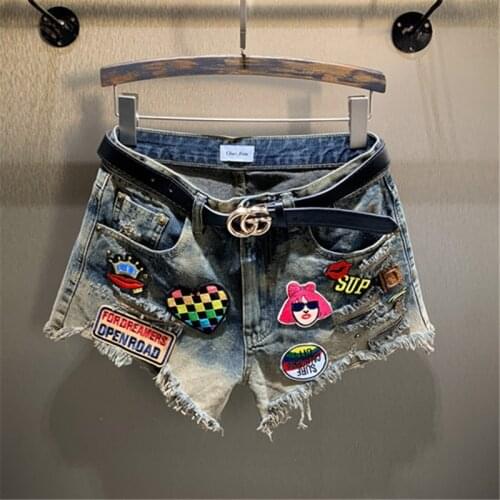 Summer Women Plus Size Denim Shorts Fashion Embroidery Washed High waist Jeans Shorts Female Streetwear Loose Short Jeans