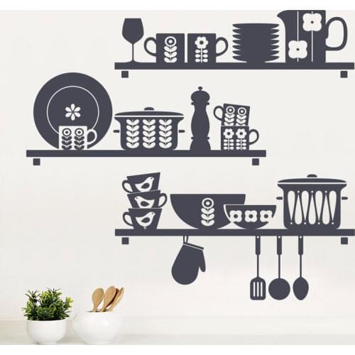Scandinavian Kitchen Vinyl Sticker Kitchen Dish Cup Pot Spoon Knife Mural Art Decal Wallpaper Home Decor Waterproof C6033