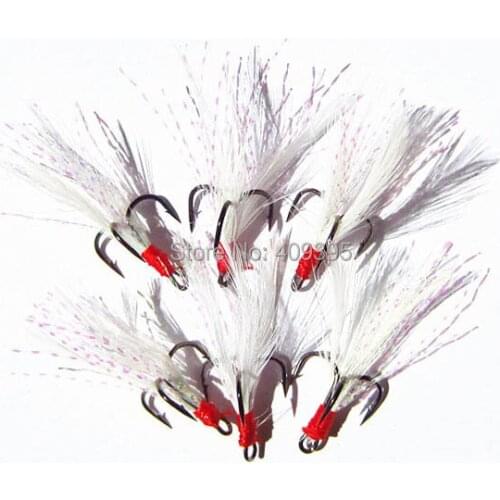 200pcs 2# 4# 6# 8# treble fishing hook with white feather strong fishing hook Free shipping