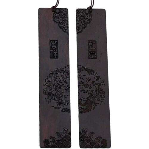 Natural Wooden Bookmark with Ancient Chinese Characters, Dragon and Phoenix Pattern, Gift for Teacher, Student