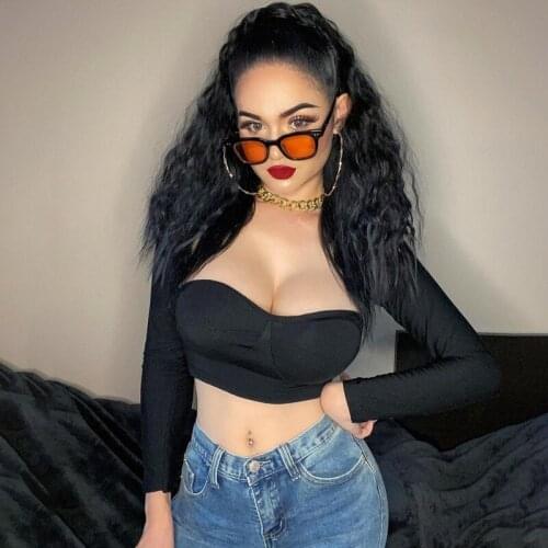 Sexy V-neck Long Sleeve Womens T-shirts Fashion Winter Skinny Basic Shor tops Streetwear Casual Slim Tees Clothing 2020