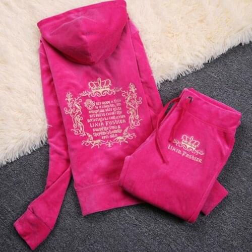 Spring / Fall/2019 WomenS Brand Velvet Fabric Tracksuits Velour Suit Women Track Suit Hoodies And Pants sapphire