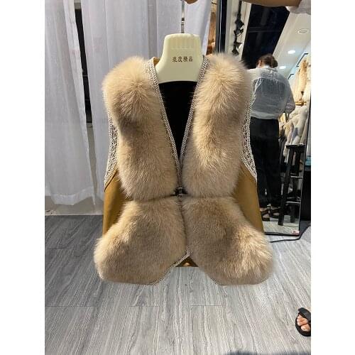 2021 Winter New Arrival Women Real Fox Fur Waistcoat New Design Slim Fox Fur Vest Sleeveless Genuine Leather Real Fox Fur Gilet