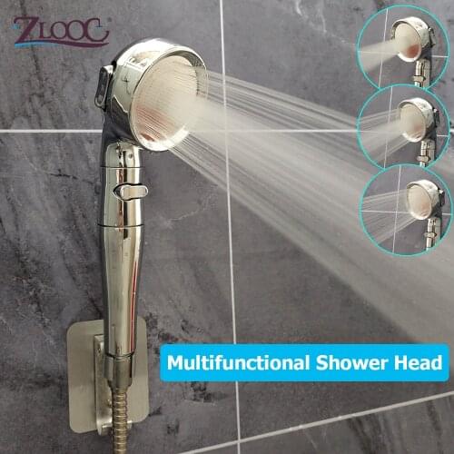 Zloog 2021 New Multi-function Bathroom Mineral 3 Modes Adjustable Anion High Pressure Shower Head with On/Off Stop Switch