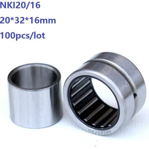 100pcs/lot NKI20/16 NKI2016 20×32×16mm Heavy duty needle roller bearing Entity needle bearing with inner ring size 20*32*16mm