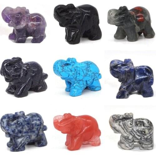 2" Natural Crystal Rose Quartz Elephant Amethyst Obsidian Animals Stone Crafts Small Decoration Home Decor Christmas Present 1X