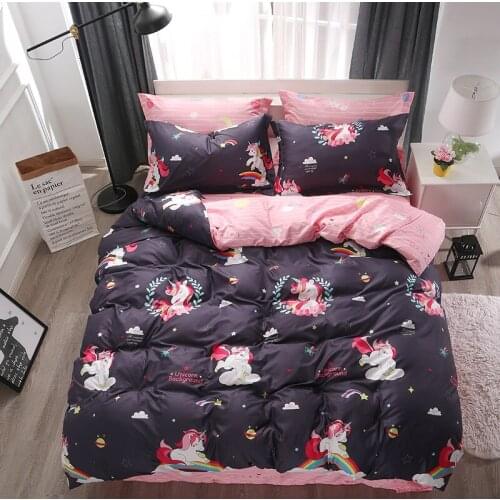 Home Textile 3/4pcs King Size Bedding Sets Pillowcases Dropshipping Unicorn Bedding Set Cartoon Print for Kids