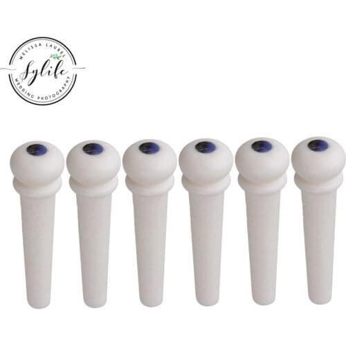 6 Acoustic Guitar Bone Bridge Pins With PEARL Shell Dot