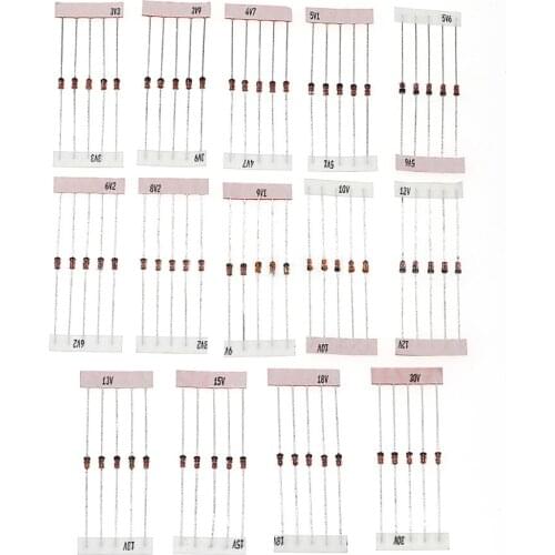 70pcs 14 specifications (3.3V-30V) 1 watt Zener diode 1W straight plug commonly used voltage regulator diode package