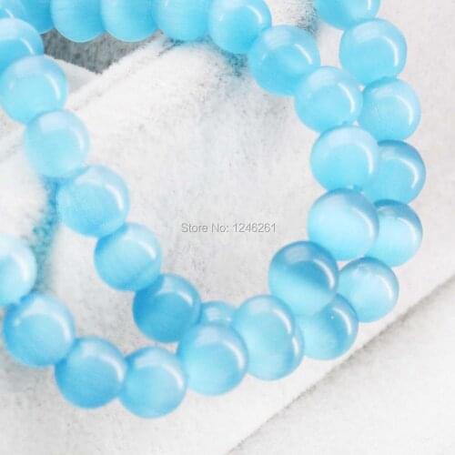 8mm Accessories Blue beads Mexican cat eye granular Round Stone loose Women girls gift 15inch Jewelry making design wholesale