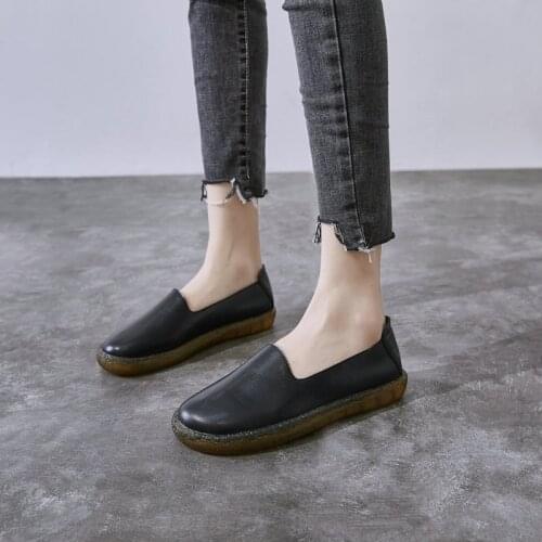 Women Flats shoes Autumn Woman Loafers Genuine Leather Female Shoes Slip On Ballet red black Womens Casual soft bottom Shoes