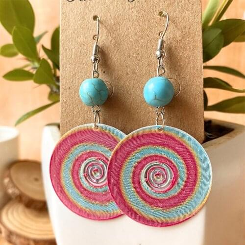 Turquoise tie dyed Fashion Metal Pendant Filigree Earrings Women Fashion Party Spring Summer Jewelry Silhouette Drop Earrings