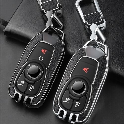 For Buick Envision Lacrosse Encore 2018-2019 Zinc Alloy + Leather Remote Start Car Key Case Cover Fob Shell Auto Accessories
