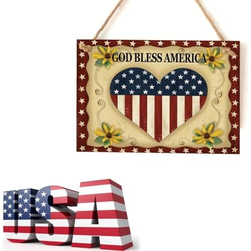 Wooden Hanging Sign 4th of July Wooden Wall Door Sign Plaque American Independence Day Wall Decoration for Home Door Porch Party