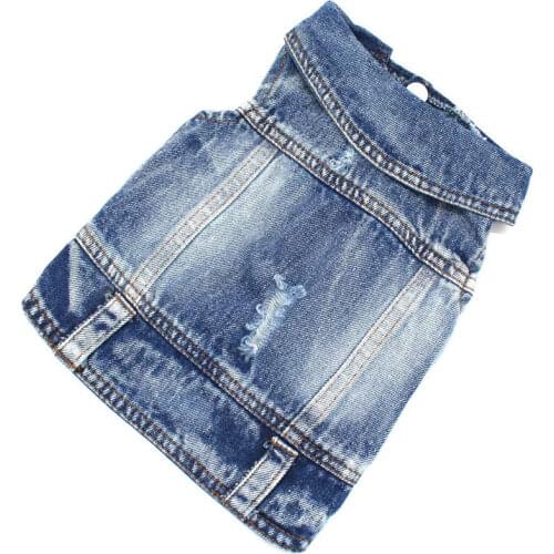 Yorkie Chihuahua Puppy Clothes Spring Autumn Dog Jean Jacket Sleeveless Lapel Vest for Small Medium Dogs Cats Blue Denim T Shirt