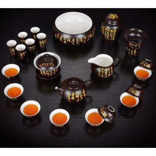 Ceramic Blcak Glaze Ceramic Pottery Kung Fu Tea Set Home Travel Office Teapot Tea cups