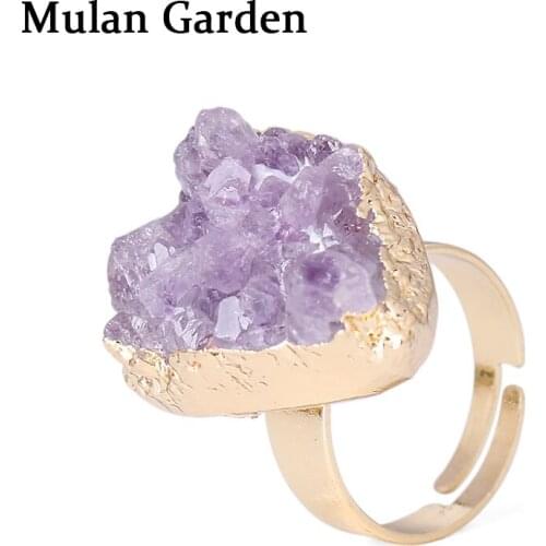 M&G Nature Purple Crystal Adjustable Ring Heart Stone Statement Gold Wedding Ring Fashion Jewelry Anniversary Accessories