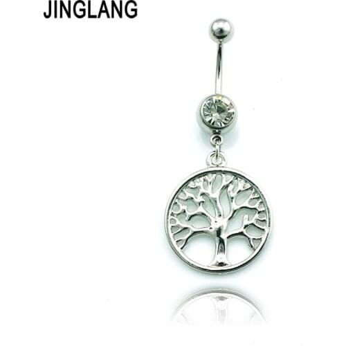 Free Shipping Fashion Belly Button Rings Surgical Steel Dangle Silver Plated Tree Of Live Navel Body Piercing Jewelry