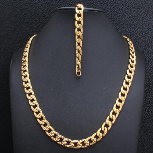 High Quality Fashion Stainless Steel Jewelry Set 60CM Big Chain Necklace Bracelet For Man And Women Party Gift SFHKAVCA