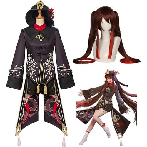 Game Genshin Impact Hu Tao Cosplay Costume Uniform Wig Halloween Party Chinese Style Costumes Hat Ring Suit