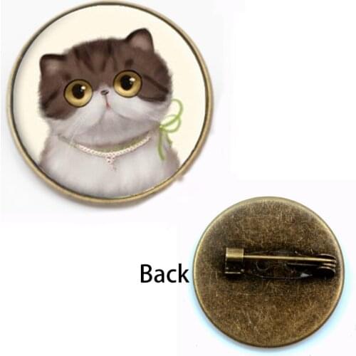 Fashion cute cat brooch female glass convex round bezel wild horse Perola art photo round woman jewelry gifts festival souvenir