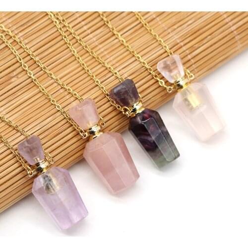 Natural Stone Perfume Bottle Necklace Essential Oil Diffuser Semi-Precious Pendant Necklace for Women Gift Chain Length 60 CM