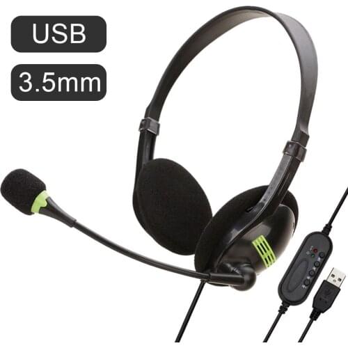 Office USB Wired Gaming Headphones 3.5mm Stereo Headset for PC Computer Skype MSN PS4 Play Station 4 Students Earphone with Mic
