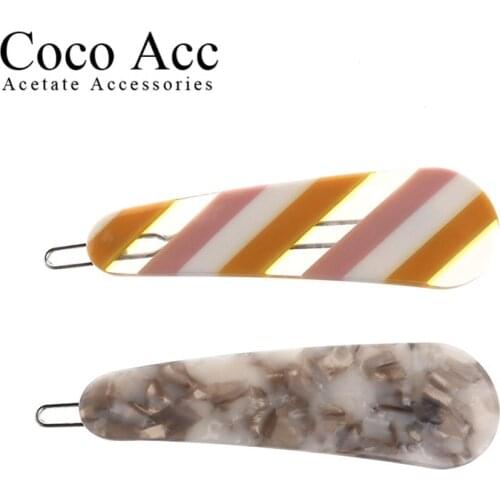 Wholesale high end Solid stripe acetate acrylic fringe frog side snap accessories clip hairpin headdress
