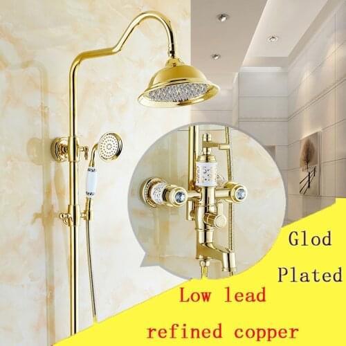 Gold Plated diamond shower faucet doule shower head, Bathroom shower faucet wall mounted, Antique rain shower faucet mixer tap